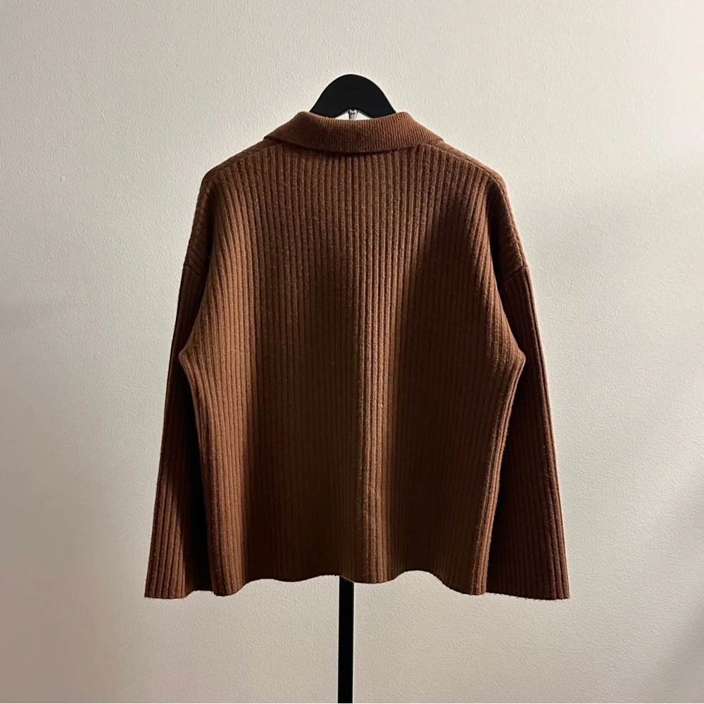 Reformation Fantino Brown Thick Cashmere Collared Shirt Cardigan Size XS - Picture 2 of 4
